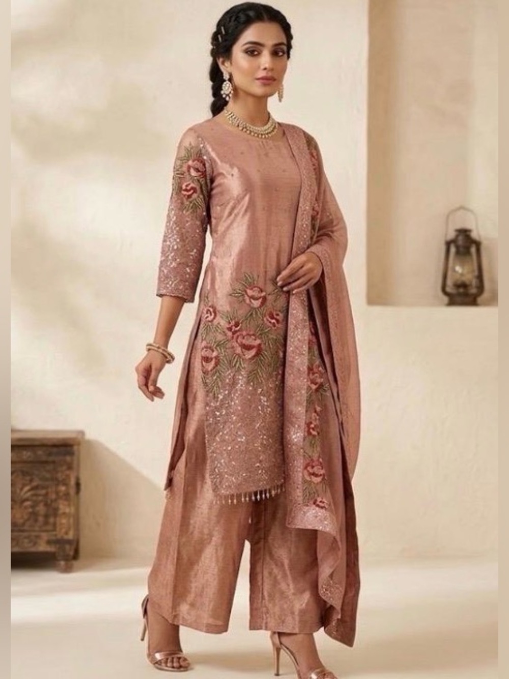 Pink Rose Silk Sharara Suit